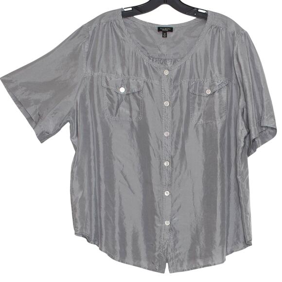 Talbots Top Silk Button Minimalist Classic Business Casual Quiet Luxury Gray 20 - Picture 1 of 6